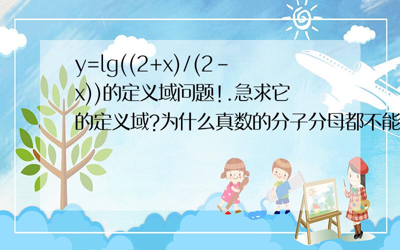 y=lg((2+x)/(2-x))的定义域问题!.急求它的定义域?为什么真数的分子分母都不能设小于零而是设大于零啊?什么啊 你这样没说服力