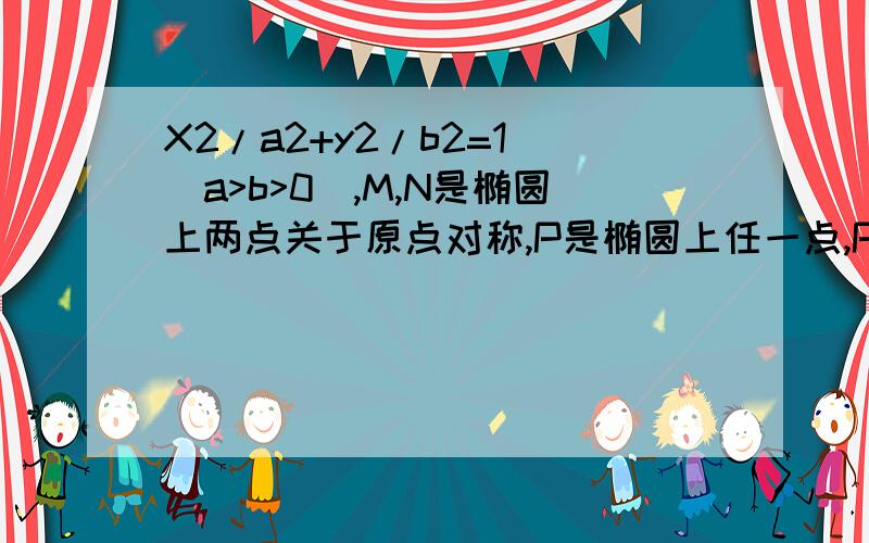 X2/a2+y2/b2=1 (a>b>0),M,N是椭圆上两点关于原点对称,P是椭圆上任一点,PM,PN的斜率为K1,K2,若|K1K2|=1/