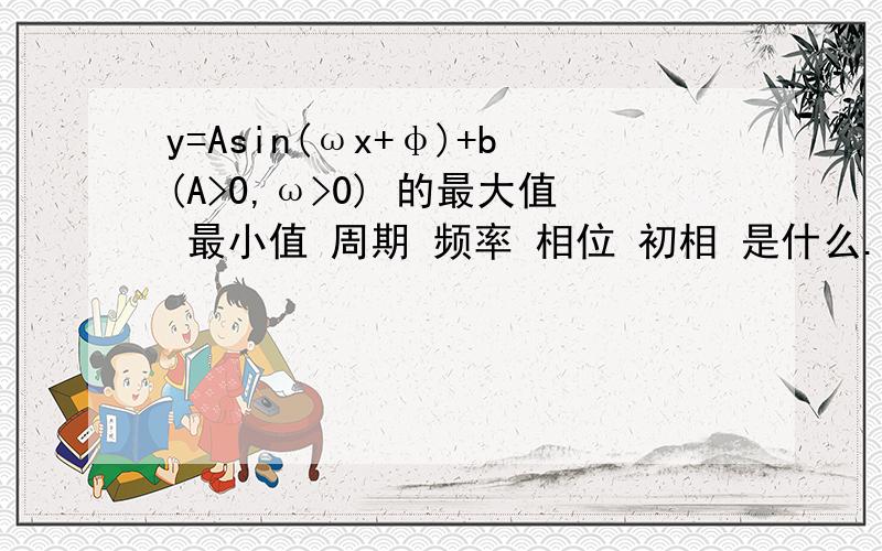 y=Asin(ωx+φ)+b(A>0,ω>0) 的最大值 最小值 周期 频率 相位 初相 是什么.