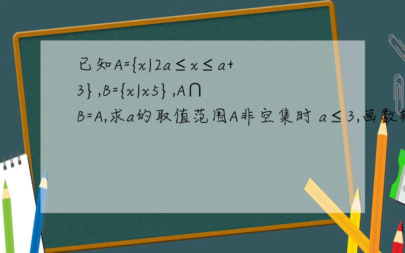 已知A={x|2a≤x≤a+3},B={x|x5},A∩B=A,求a的取值范围A非空集时 a≤3,画数轴,a+3≤-1 a≤-4或者 2a≥5 解得a≥5/2 交 a≤3后为 5/2 ≤ a ≤3A空集时,a >3所以 a≤-4 或a≥5/2 为 a的取值范围这些是答案是复制