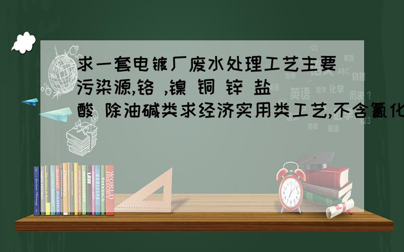 求一套电镀厂废水处理工艺主要污染源,铬 ,镍 铜 锌 盐酸 除油碱类求经济实用类工艺,不含氰化物