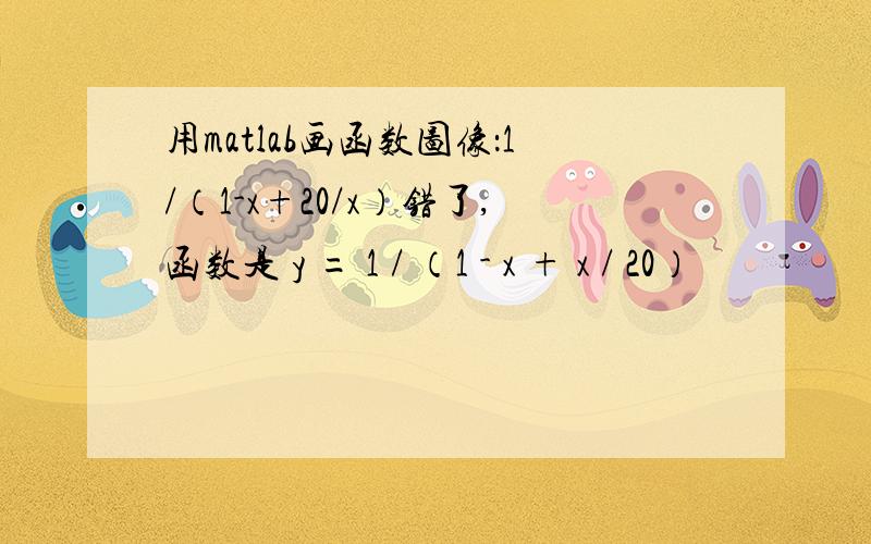 用matlab画函数图像：1/（1-x+20/x）错了,函数是 y = 1 / （1 - x + x / 20）