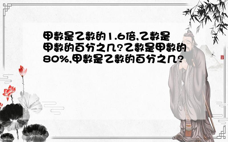 甲数是乙数的1.6倍,乙数是甲数的百分之几?乙数是甲数的80%,甲数是乙数的百分之几?