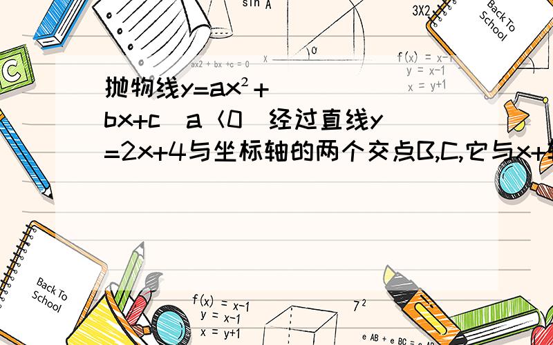 抛物线y=ax²+bx+c(a＜0)经过直线y=2x+4与坐标轴的两个交点B,C,它与x+轴的另一个交点为A点M为线段BC上的动点,若过动点M的直线MD∥AC交线段BC于D,连接CM,且△CDM的面积最大值是3.（1）求抛物线解