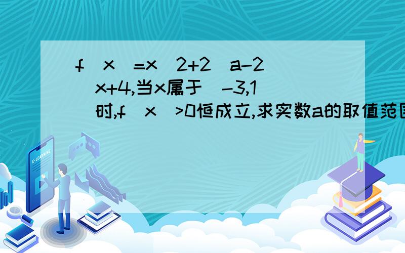 f(x)=x^2+2(a-2)x+4,当x属于[-3,1]时,f(x)>0恒成立,求实数a的取值范围