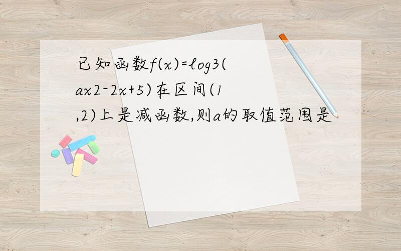 已知函数f(x)=log3(ax2-2x+5)在区间(1,2)上是减函数,则a的取值范围是