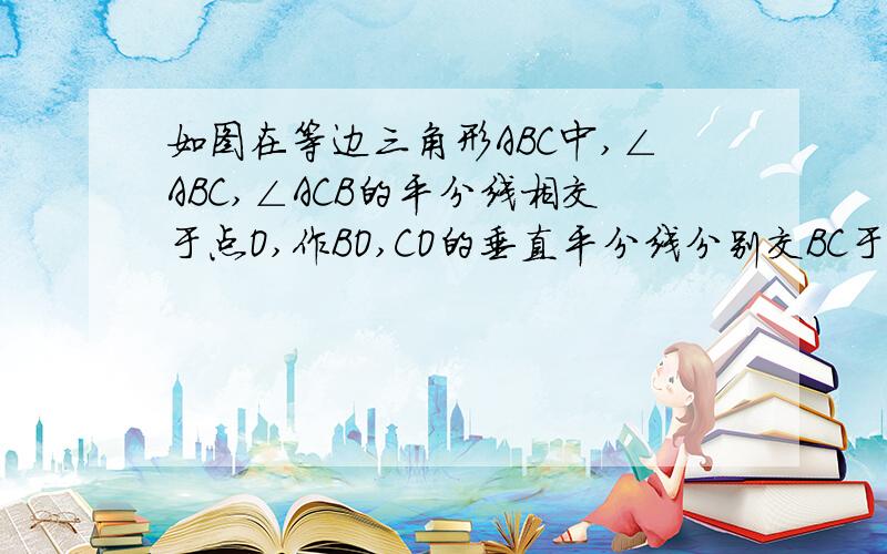 如图在等边三角形ABC中,∠ABC,∠ACB的平分线相交于点O,作BO,CO的垂直平分线分别交BC于E、F,求证E、F是BC三等分点.必须用辅助线做,辅助线我画出来了.