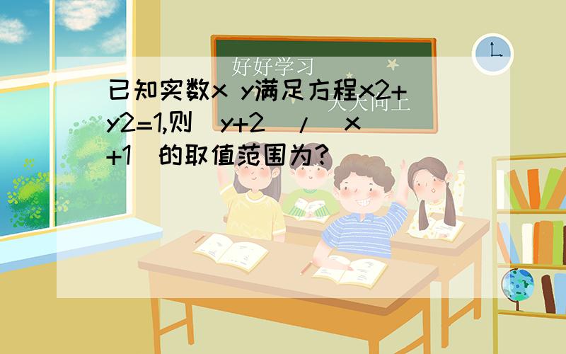 已知实数x y满足方程x2+y2=1,则(y+2)/(x+1)的取值范围为?