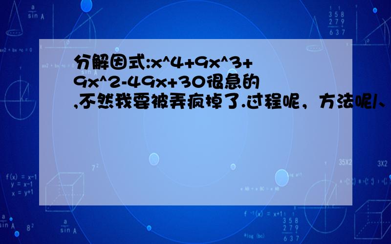 分解因式:x^4+9x^3+9x^2-49x+30很急的,不然我要被弄疯掉了.过程呢，方法呢/、