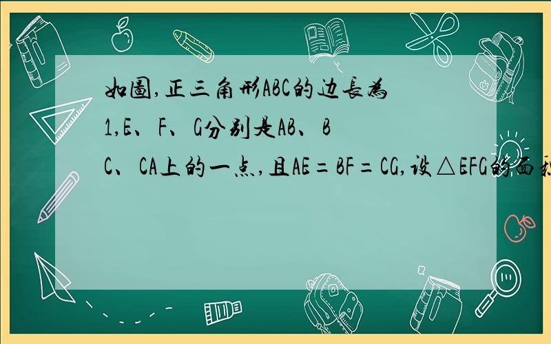 如图,正三角形ABC的边长为1,E、F、G分别是AB、BC、CA上的一点,且AE=BF=CG,设△EFG的面积为y,AE的长为x,则y关于x的函数的图象大致是?