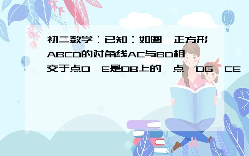 初二数学：已知：如图,正方形ABCD的对角线AC与BD相交于点O,E是OB上的一点,DG⊥CE,垂足为点G,DG与OC相