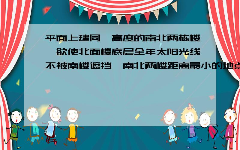 平面上建同一高度的南北两栋楼,欲使北面楼底层全年太阳光线不被南楼遮挡,南北两楼距离最小的地点A:75W,40N B:59W,35S C:60E,58N D:120E,30N