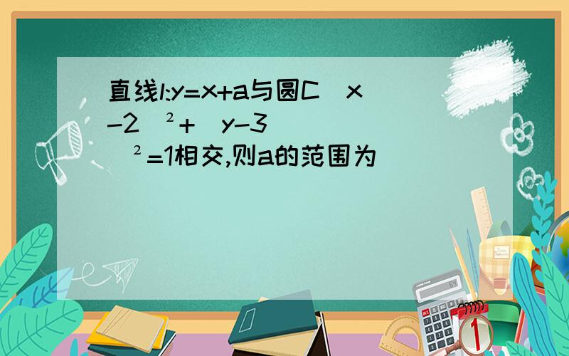 直线l:y=x+a与圆C（x-2)²+（y-3)²=1相交,则a的范围为