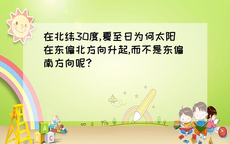 在北纬30度,夏至日为何太阳在东偏北方向升起,而不是东偏南方向呢?