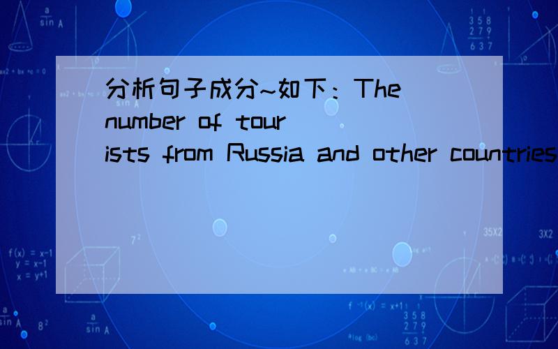 分析句子成分~如下：The number of tourists from Russia and other countries had a slight ascent in the 1991,making the Dubai's total number reaching 600 thousands.