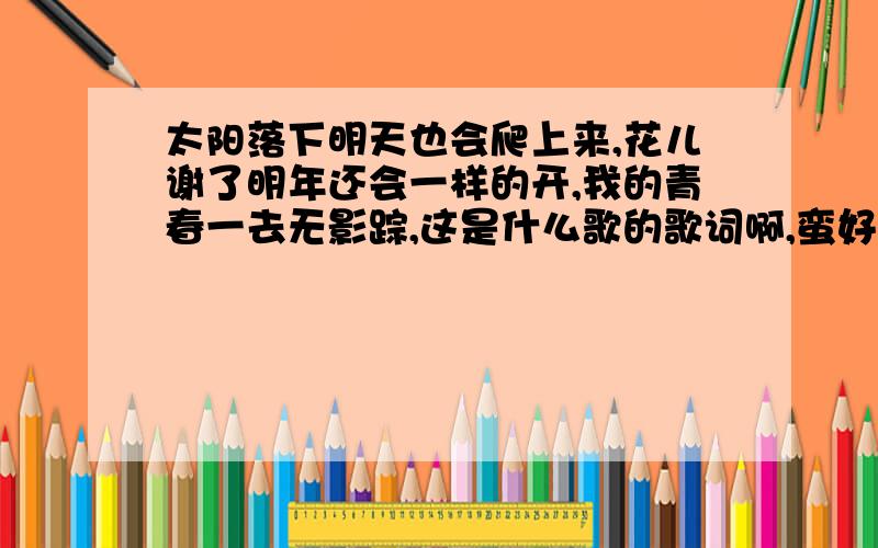 太阳落下明天也会爬上来,花儿谢了明年还会一样的开,我的青春一去无影踪,这是什么歌的歌词啊,蛮好听