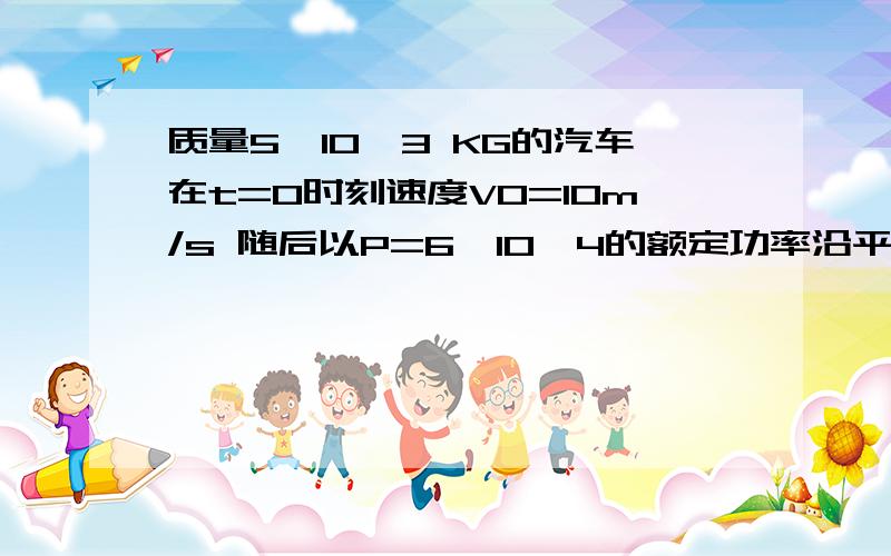 质量5*10^3 KG的汽车在t=0时刻速度VO=10m/s 随后以P=6*10^4的额定功率沿平直公路继续前进 经72S达到最大速度 设汽车受恒定阻力 其大小为2.5*10^3N 求汽车在72S的路程S写出运算过程