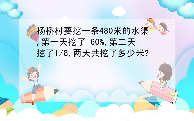 扬桥村要挖一条480米的水渠,第一天挖了 60%,第二天挖了1/8,两天共挖了多少米?