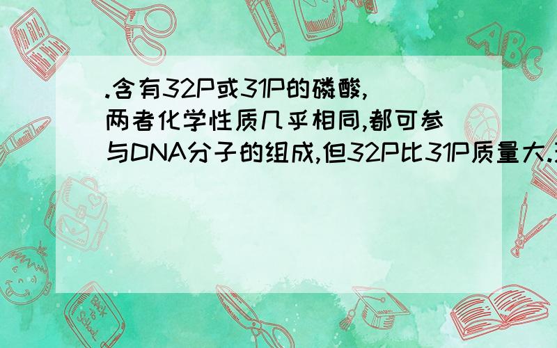 .含有32P或31P的磷酸,两者化学性质几乎相同,都可参与DNA分子的组成,但32P比31P质量大.现将某哺乳动物的细胞放在含有31P磷酸的培养基中,连续培养数代后得到G0代细胞.然后将G0代细胞移至含有32