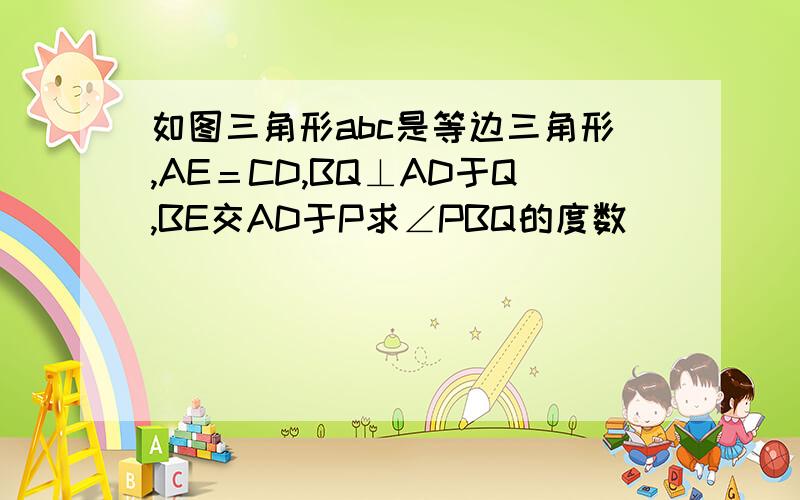 如图三角形abc是等边三角形,AE＝CD,BQ⊥AD于Q,BE交AD于P求∠PBQ的度数