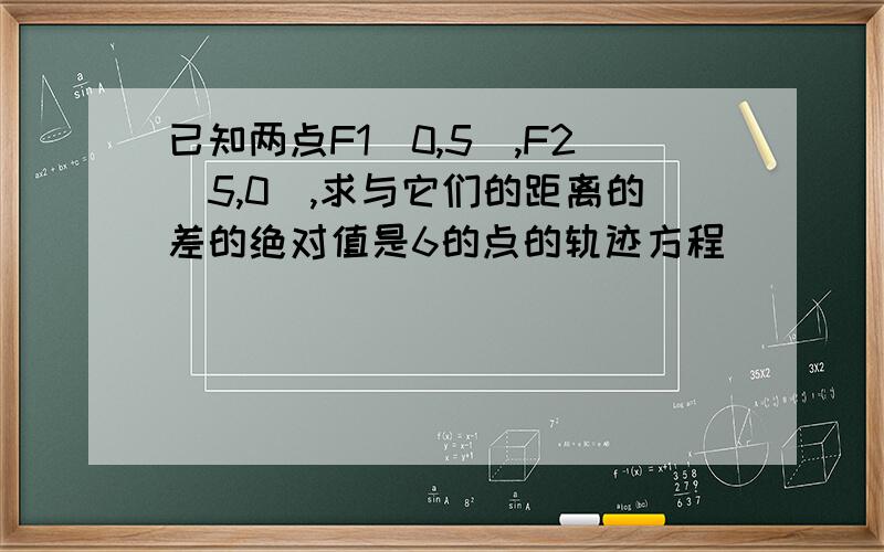 已知两点F1（0,5）,F2（5,0）,求与它们的距离的差的绝对值是6的点的轨迹方程