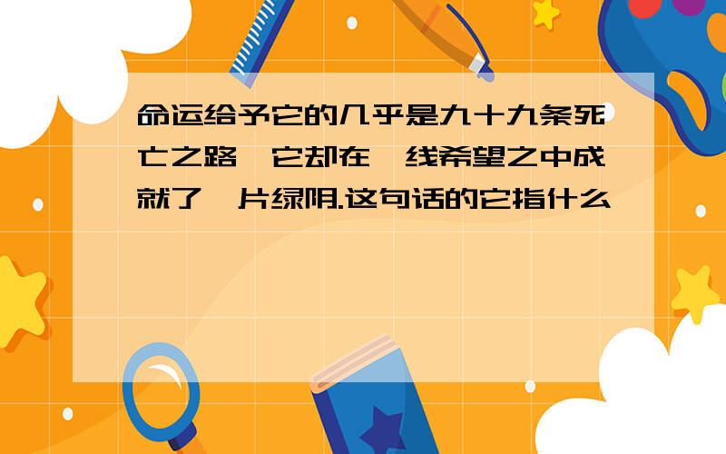 命运给予它的几乎是九十九条死亡之路,它却在一线希望之中成就了一片绿阴.这句话的它指什么