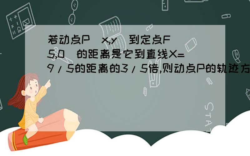 若动点P（x,y）到定点F(5,0)的距离是它到直线X=9/5的距离的3/5倍,则动点P的轨迹方程.