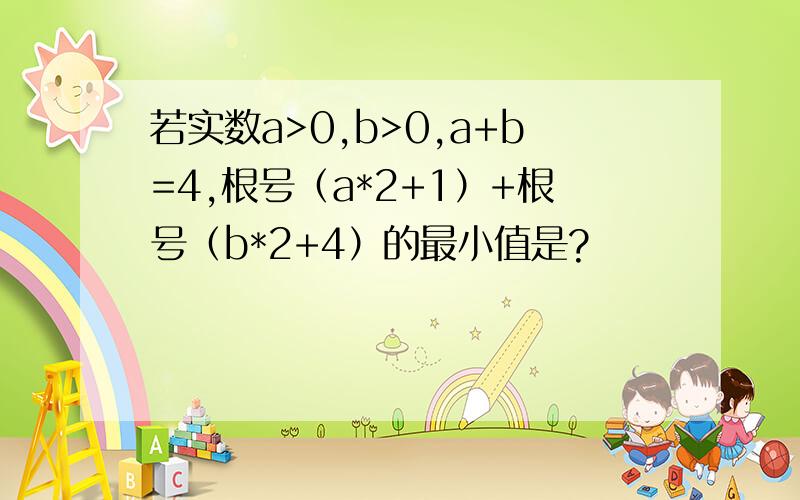 若实数a>0,b>0,a+b=4,根号（a*2+1）+根号（b*2+4）的最小值是?