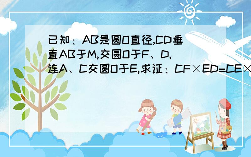 已知：AB是圆O直径,CD垂直AB于M,交圆O于F、D,连A、C交圆O于E,求证：CF×ED=CE×AD