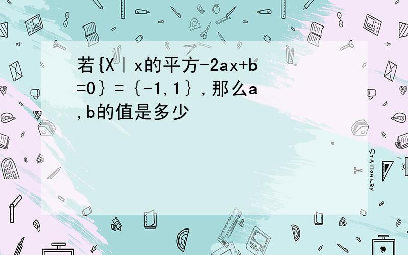 若{X｜x的平方-2ax+b=0｝=｛-1,1｝,那么a,b的值是多少