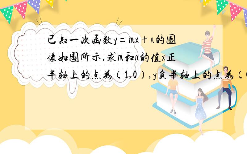 已知一次函数y=mx+n的图像如图所示,求m和n的值x正半轴上的点为（1,0）,y负半轴上的点为（0,-2）我怎么算的是n=-2，m=2啊