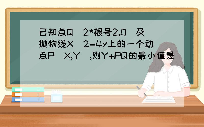 已知点Q（2*根号2,0）及抛物线X^2=4y上的一个动点P(X,Y),则Y+PQ的最小值是