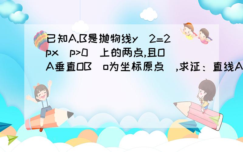 已知A.B是抛物线y^2=2px(p>0）上的两点,且OA垂直OB（o为坐标原点）,求证：直线AB过定点x1和x2的乘积是0吗?