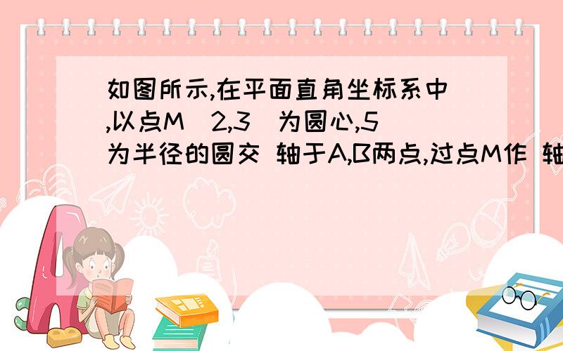 如图所示,在平面直角坐标系中,以点M（2,3）为圆心,5为半径的圆交 轴于A,B两点,过点M作 轴的垂线,垂足为D；过点B作⊙M的切线,与直线MD交于N点.（1）求点B、点N的坐标以及直线BN的解析式；(2)