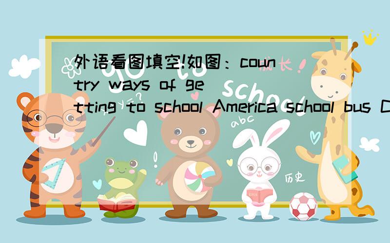 外语看图填空!如图：country ways of getting to school America school bus China bike and bus Japan bus ,train ,bike 填空：There are (d ) ways of (g ) to school for the students in the above (c ).In China ,students like to (r ) their bikes t