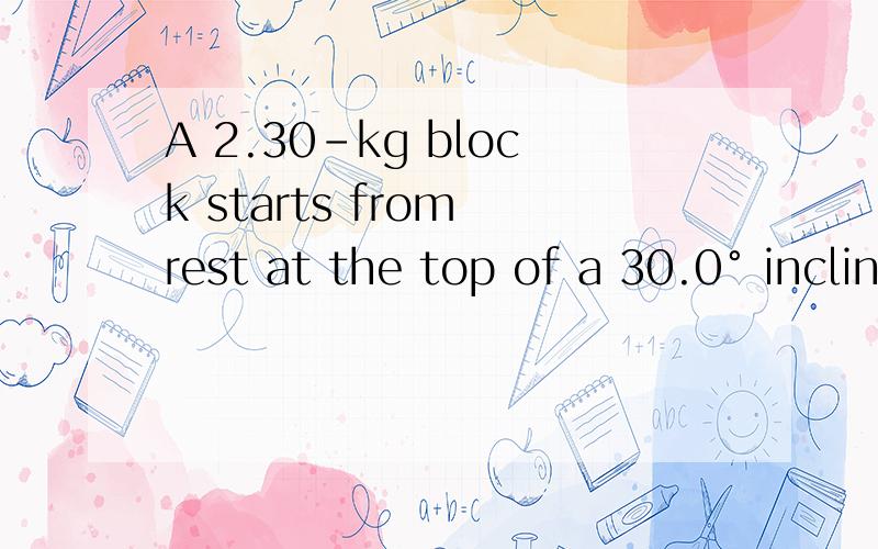 A 2.30-kg block starts from rest at the top of a 30.0° incline and slides a distance of 1.90 m down the incline in 1.80 s.(a) Find the magnitude of the acceleration of the block._________ m/s2(b) Find the coefficient of kinetic friction between bloc