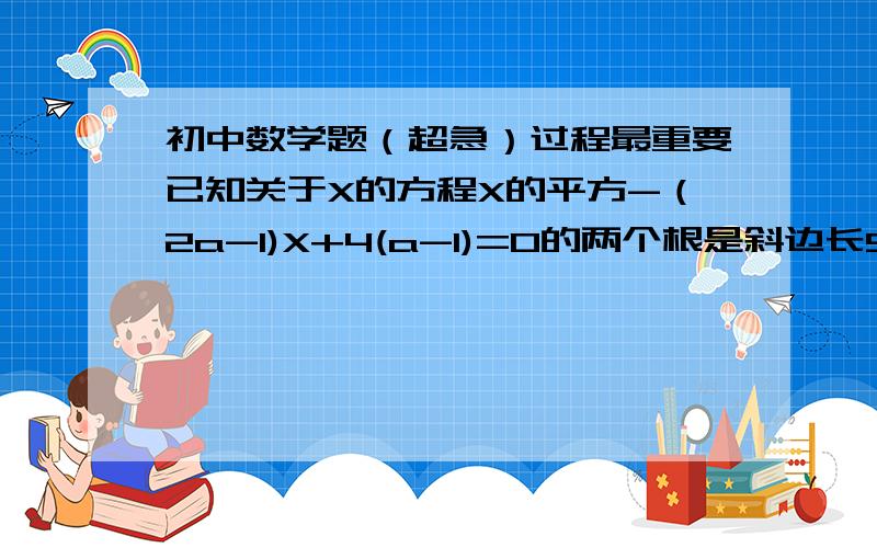 初中数学题（超急）过程最重要已知关于X的方程X的平方-（2a-1)X+4(a-1)=0的两个根是斜边长5的直角三角形的两条直角边的长求这个直角三角的面积