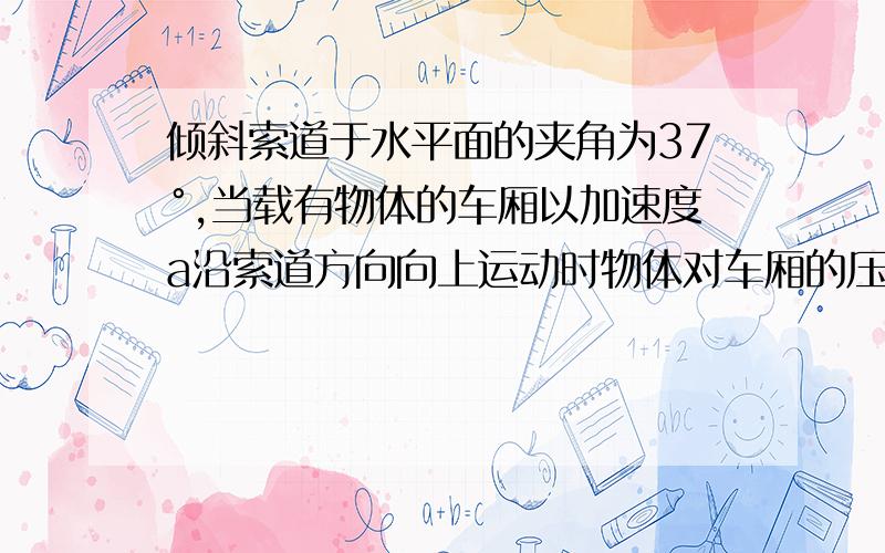 倾斜索道于水平面的夹角为37°,当载有物体的车厢以加速度a沿索道方向向上运动时物体对车厢的压力为物种的1.25倍,物体与车厢保持相对静止.设物体的重力为G,则上升过程中物体受到的车厢