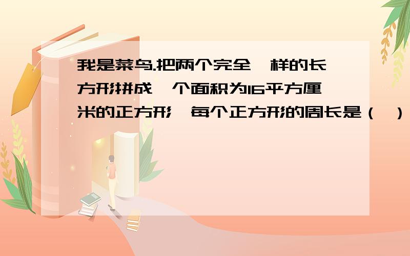 我是菜鸟.把两个完全一样的长方形拼成一个面积为16平方厘米的正方形,每个正方形的周长是（ ）,这个正方形周长是（ ）.