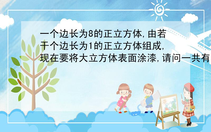 一个边长为8的正立方体,由若干个边长为1的正立方体组成,现在要将大立方体表面涂漆,请问一共有多少个小立方体被涂上了颜色?