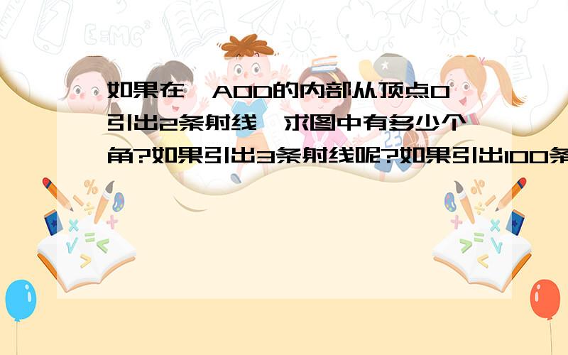 如果在∠AOD的内部从顶点O引出2条射线、求图中有多少个角?如果引出3条射线呢?如果引出100条射线呢?如果引出2010条射线呢?你发现了什么规律?