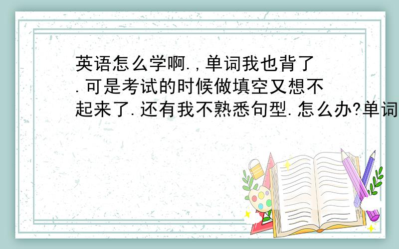 英语怎么学啊.,单词我也背了.可是考试的时候做填空又想不起来了.还有我不熟悉句型.怎么办?单词的用法也不是很懂.怎么补救,被重点句型和词组有用的吧?