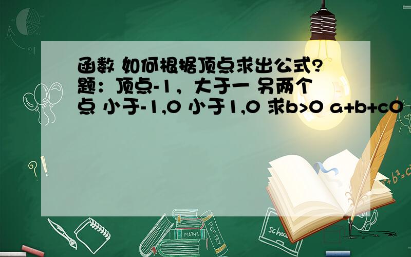 函数 如何根据顶点求出公式?题：顶点-1，大于一 另两个点 小于-1,0 小于1,0 求b>0 a+b+c0 4a-2b+c1 中对的是哪三个