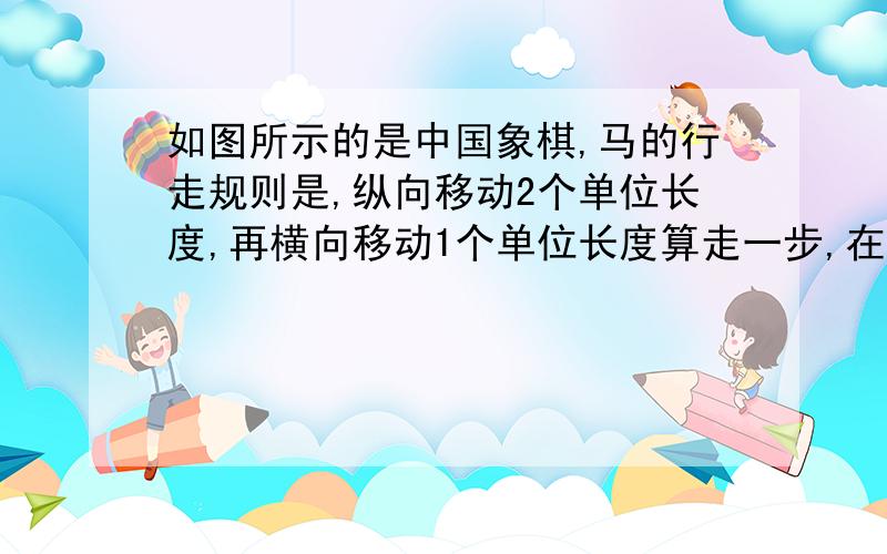 如图所示的是中国象棋,马的行走规则是,纵向移动2个单位长度,再横向移动1个单位长度算走一步,在图中不考其他情况,则马能否经过19步吃到对方的炮