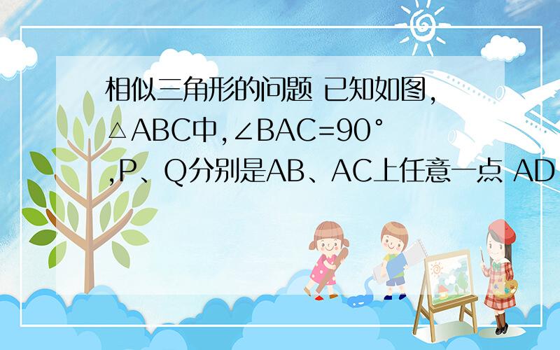 相似三角形的问题 已知如图,△ABC中,∠BAC=90°,P、Q分别是AB、AC上任意一点 AD⊥PQ交BC于D,求证：DB/DC=(AB*AP)/(AC*AQ)图画不了了