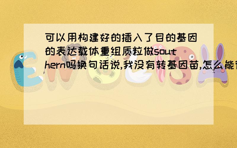 可以用构建好的插入了目的基因的表达载体重组质粒做southern吗换句话说,我没有转基因苗,怎么能得到southern检测的图片,先谢谢各位高手的指点!