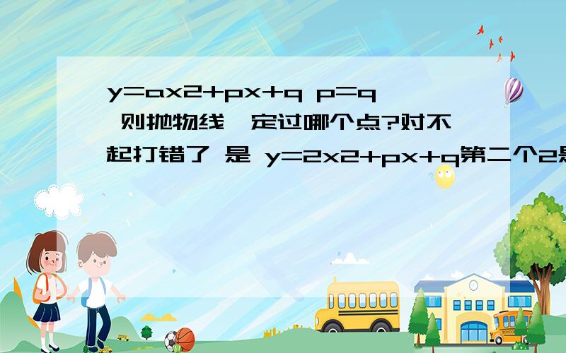 y=ax2+px+q p=q 则抛物线一定过哪个点?对不起打错了 是 y=2x2+px+q第二个2是平方。