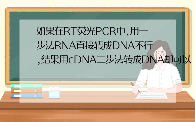 如果在RT荧光PCR中,用一步法RNA直接转成DNA不行,结果用cDNA二步法转成DNA却可以