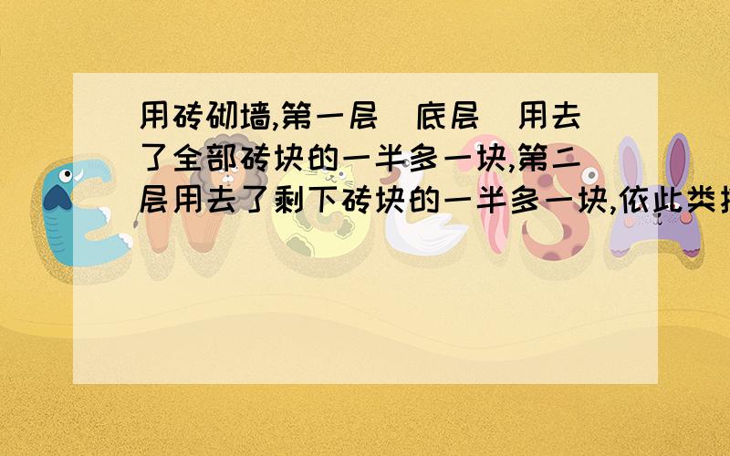 用砖砌墙,第一层（底层）用去了全部砖块的一半多一块,第二层用去了剩下砖块的一半多一块,依此类推,每一层都用去了上一层剩下砖块的一半多一块,如果到第九层恰好用完,那么一共用了几