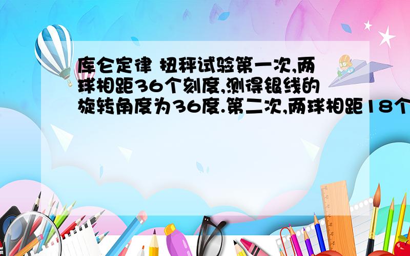 库仑定律 扭秤试验第一次,两球相距36个刻度,测得银线的旋转角度为36度.第二次,两球相距18个刻度,测得银线的旋转角度为144度.第三次,两球相距8.5个刻度,测得银线的旋转角度为575.5ue度.为什